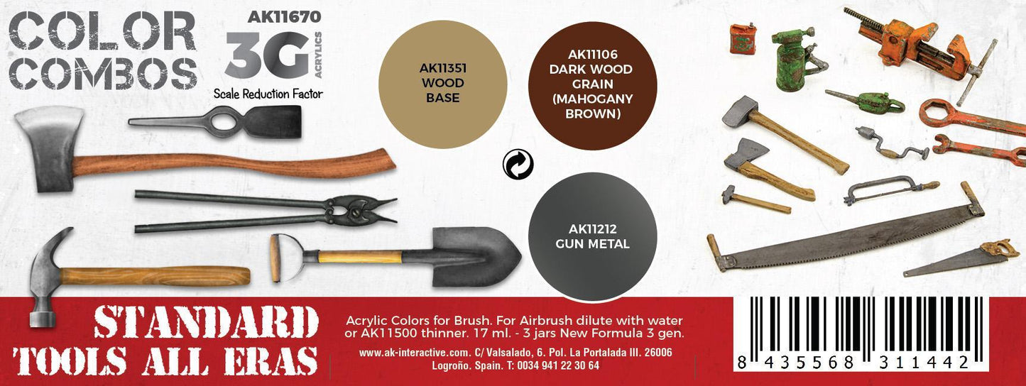 AK Interactive - 3G Special Set: Standard Tools All Eras Color Combos (3ct)