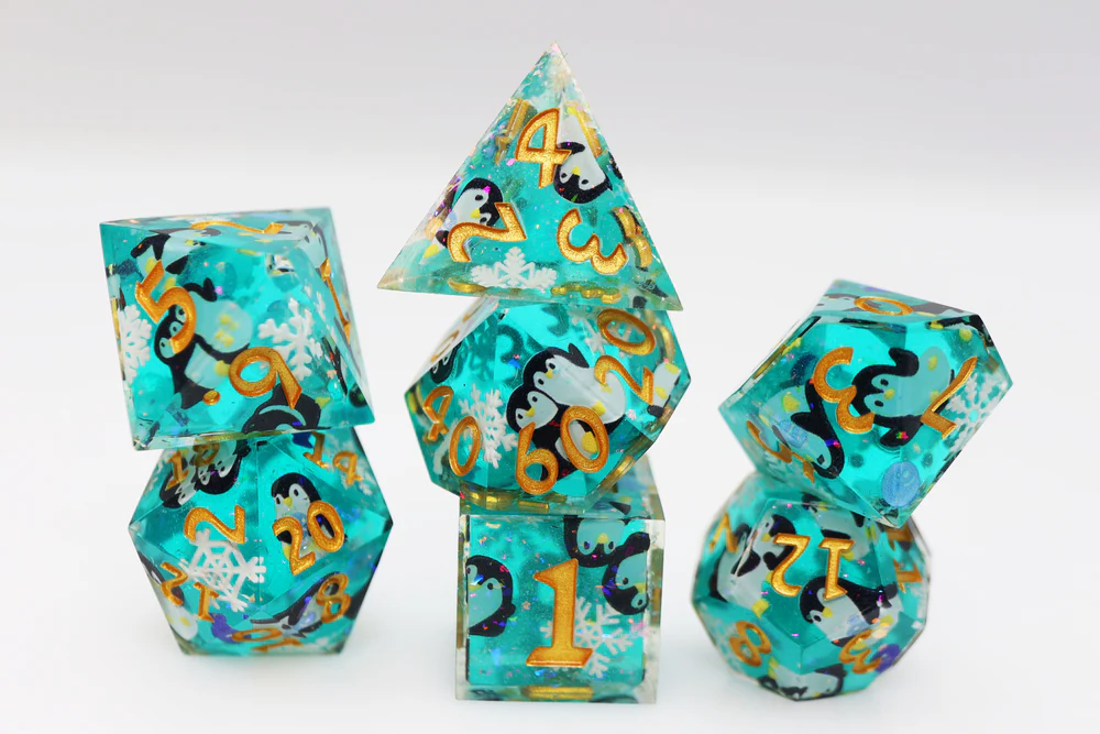 Foam Brain Games - Sharp Edge Decal RPG Dice Set: Playful Penguins