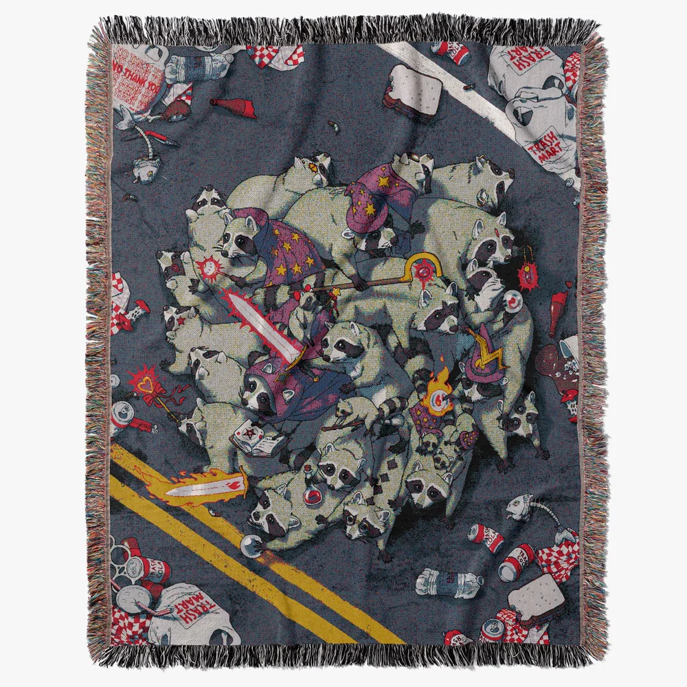 World of Trash - Raccoons - Mammal Mayhem: Woven Queen Sized Blankets