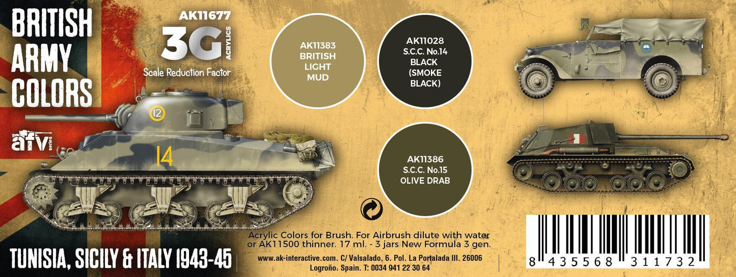 AK Interactive - 3G Special Set: British Army Colors Tunisia, Scicily & Italy 1943-45 (3ct)