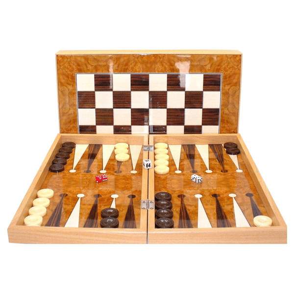 Backgammon Set: 19" Burlwood Decoupage (WorldWise Imports) - The Feisty Goblin Gamehouse -