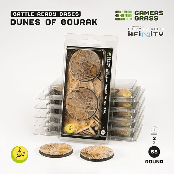 Battle Ready Bases: Dunes of Bourak- Round 55mm (2x) - The Feisty Goblin Gamehouse -
