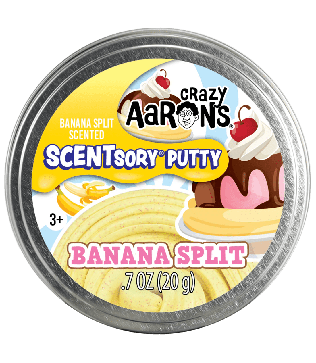 Crazy Aaron's: Banana Split - 2.75" SCENTsory Putty Tin - The Feisty Goblin Gamehouse -