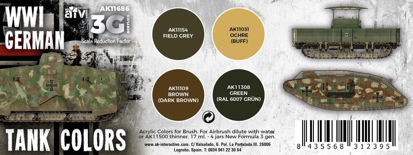 AK Interactive - 3G Special Set: WWI German Tank Colors (4ct)
