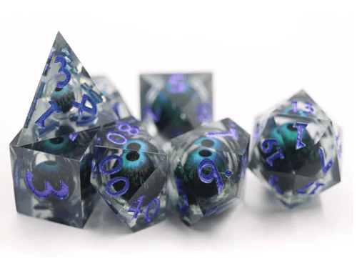 Foam Brain Games - Sharp Edge Moving Eye RPG Dice Set: Blue Cyclops - The Feisty Goblin Gamehouse -