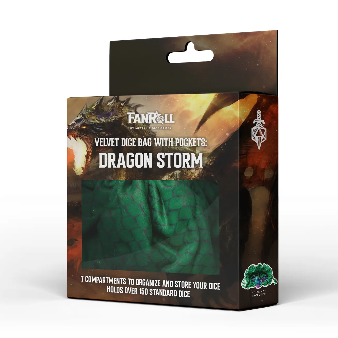 Dragon Storm Velvet Compartment Dice Bag Green Dragon Scales