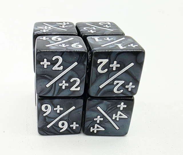 Foam Brain Games - Dice Set: +1/+1 Pearl Black Counters with White for Magic (Set of 8)