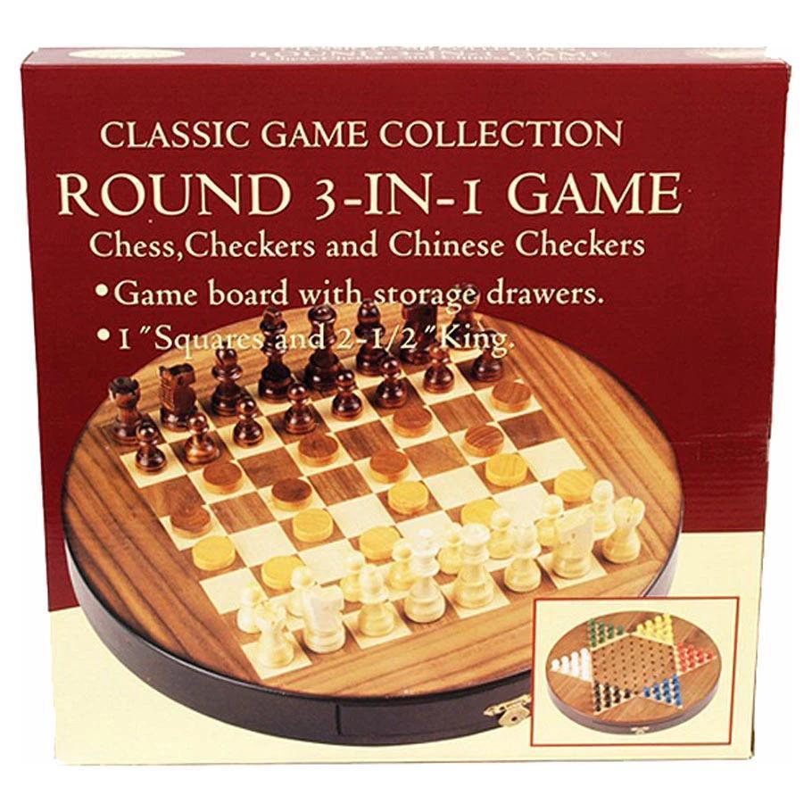 Walnut Round 3-in-1 Set [Chess/Checkers/Chinese Checkers] (John Hansen Company)