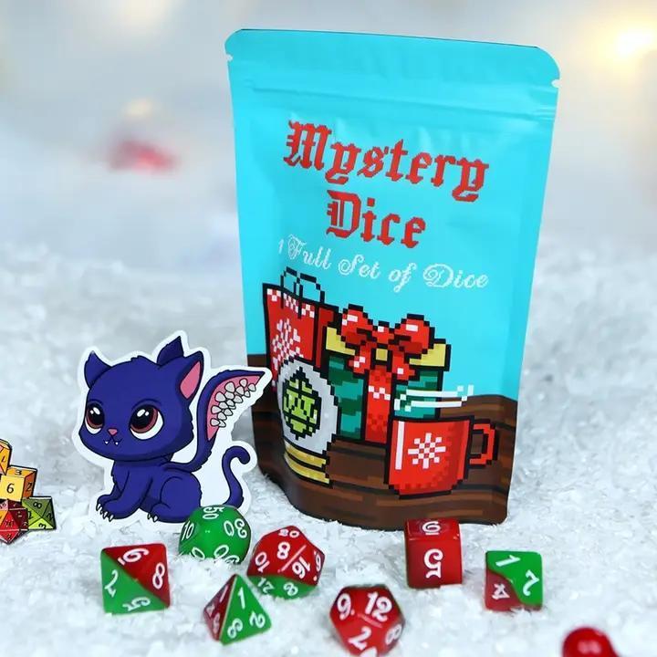 1985 Games: Holiday Mystery Dice Set – Festive Holiday Dice, Sticker, and Pin! - The Feisty Goblin Gamehouse -