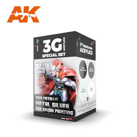 AK Interactive - Wargame Color 3G Special Set: Non Metallic Metal Silver For Brush Painting (4ct)