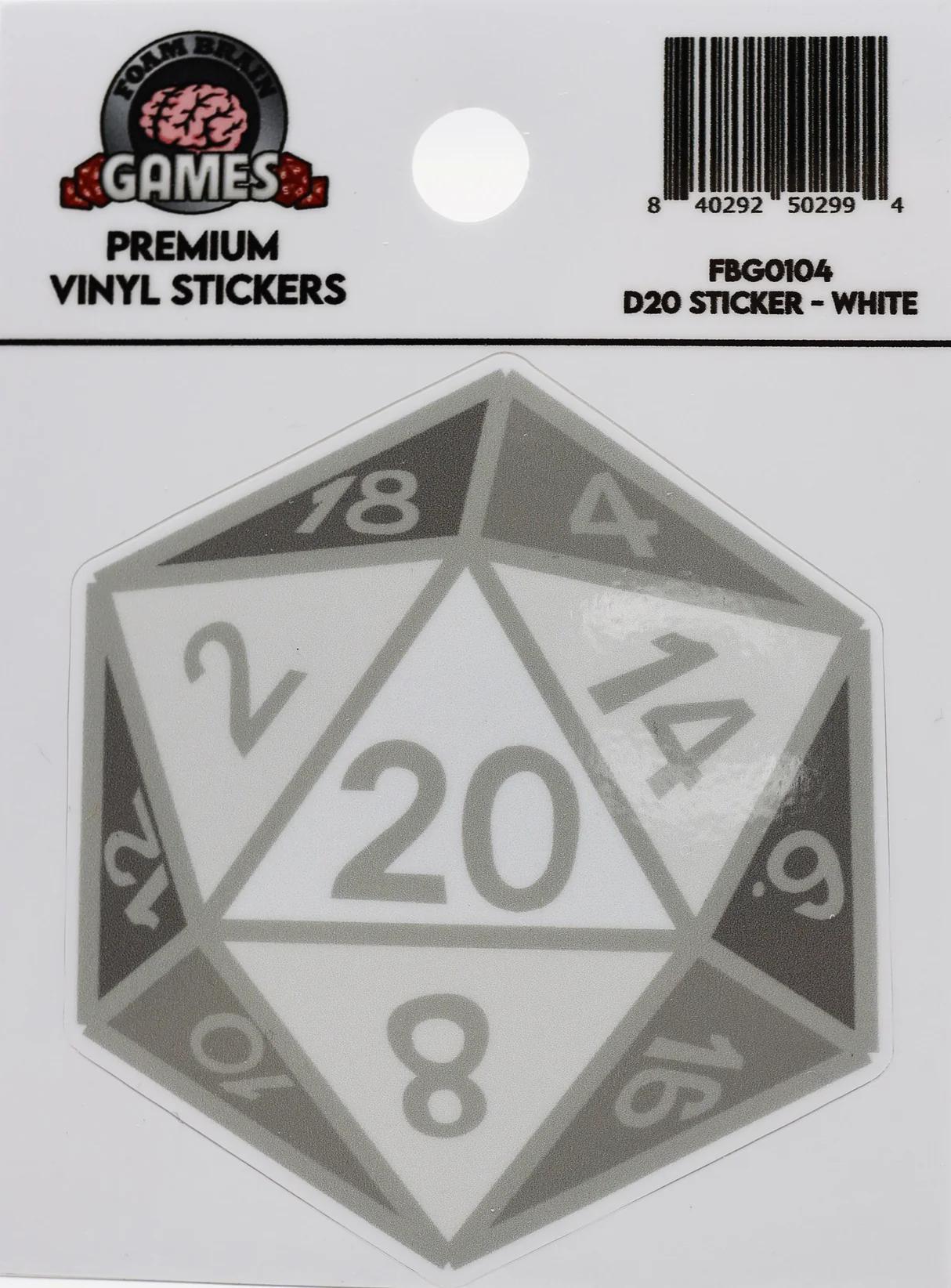 Foam Brain - D20 Sticker: White