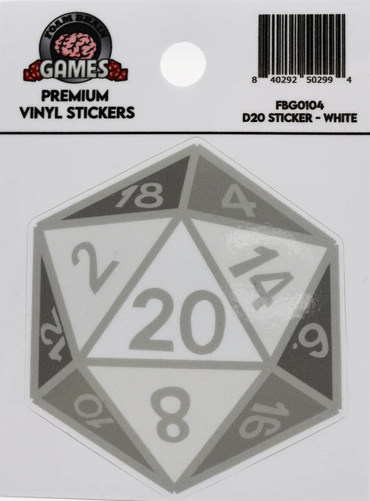 Foam Brain - D20 Sticker: White
