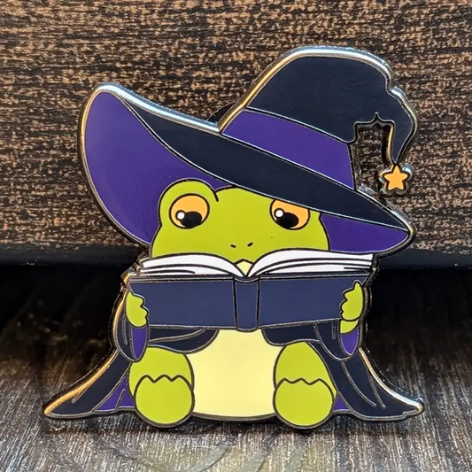 Wizard Frog Reading Book Hard Enamel Pin -1.5"