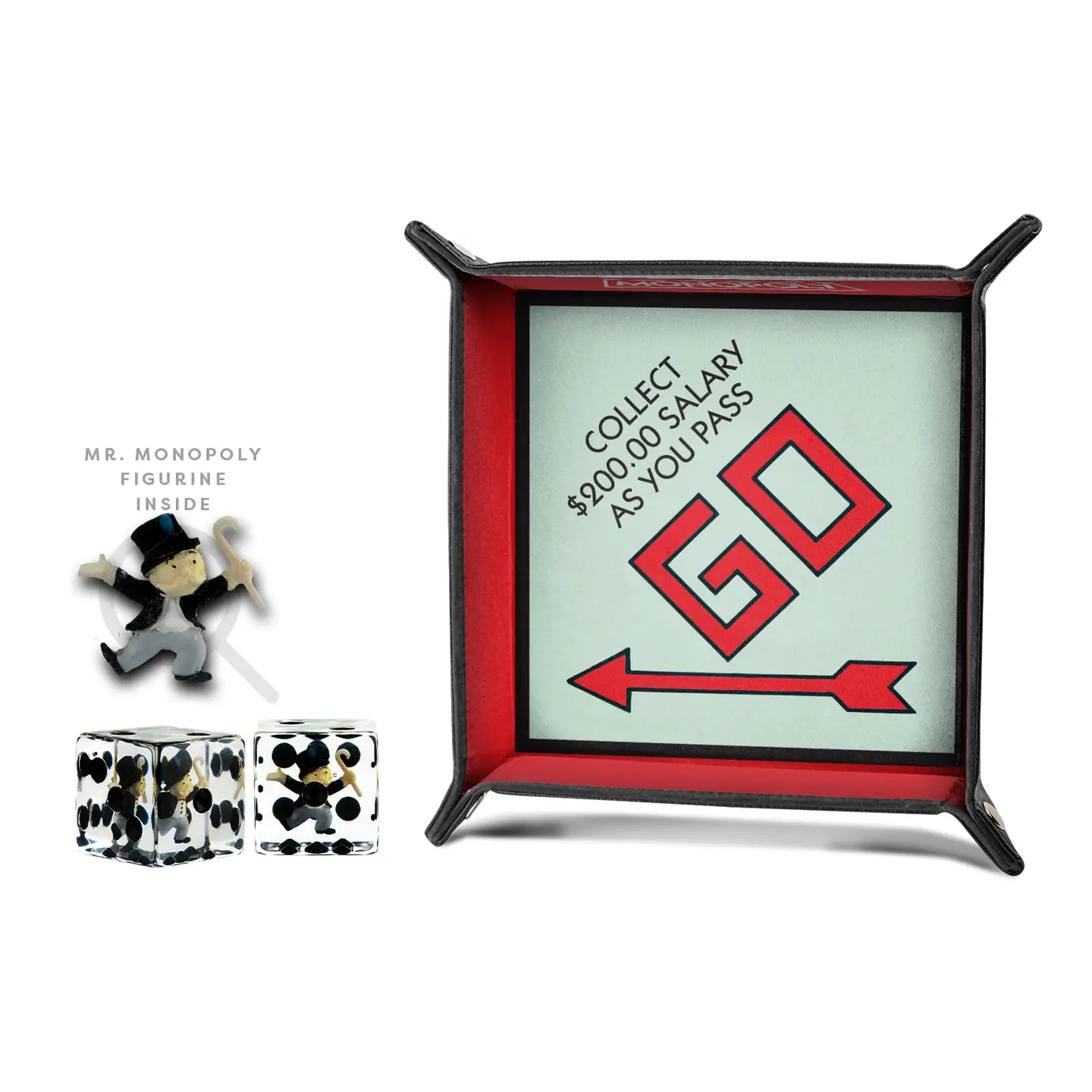 Monopoly Dice Tray + Mr. Monopoly Dice Bundle