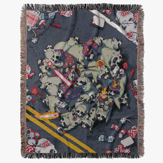 World of Trash - Raccoons - Mammal Mayhem: Woven Queen Sized Blankets
