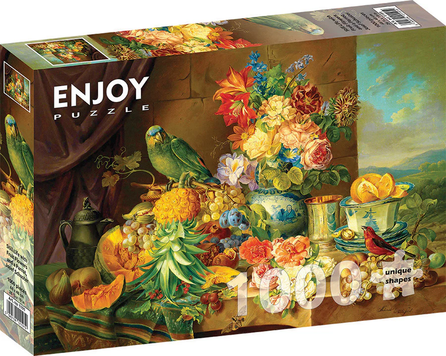 Enjoy Puzzle - Schuster: Still Life with Fruit Flowers and Parrot (1000 Piece)