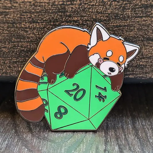 Red Panda Sleeping on D20 Hard Enamel Pin -1.5"