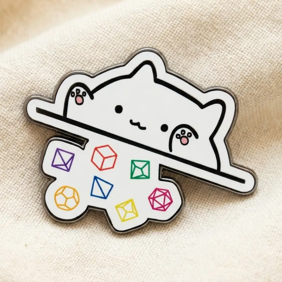 White Cat Throwing Dice Hard Enamel Pin -1.5"