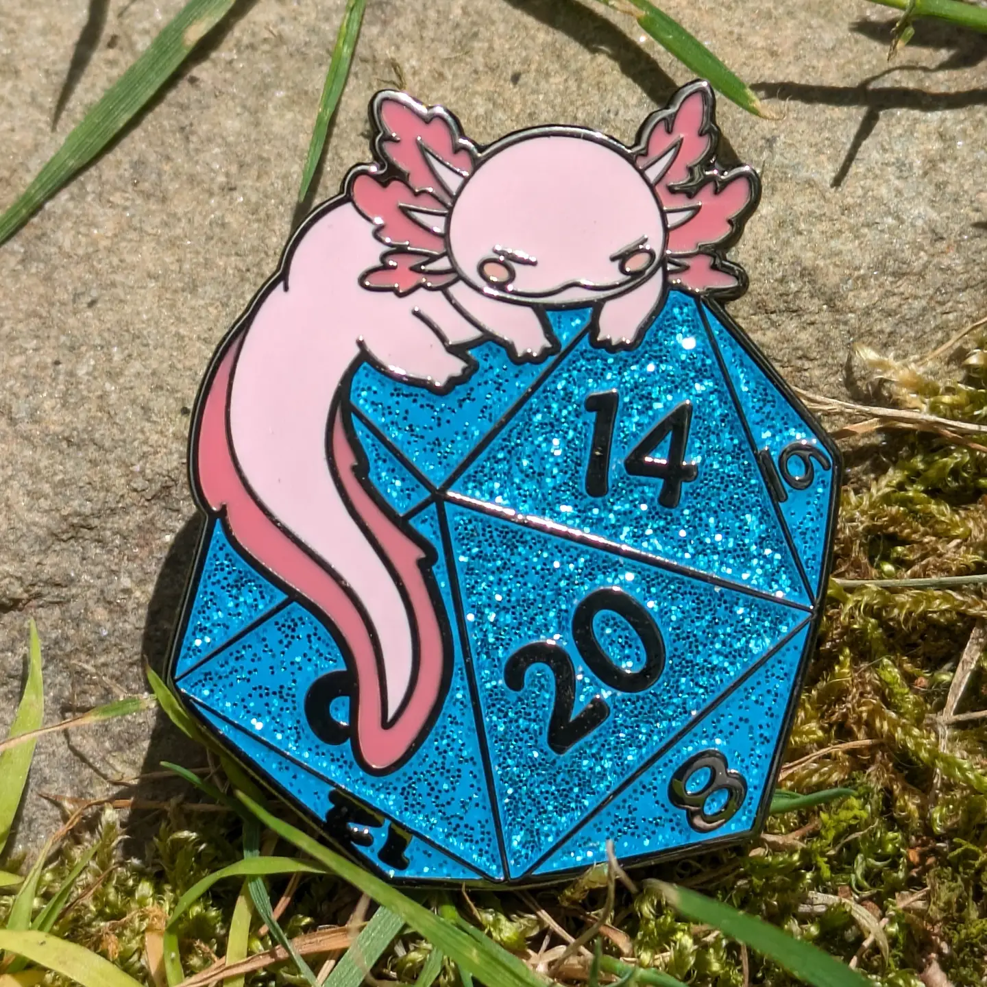 Axolotl on D20 Hard Enamel Pin -1.5"