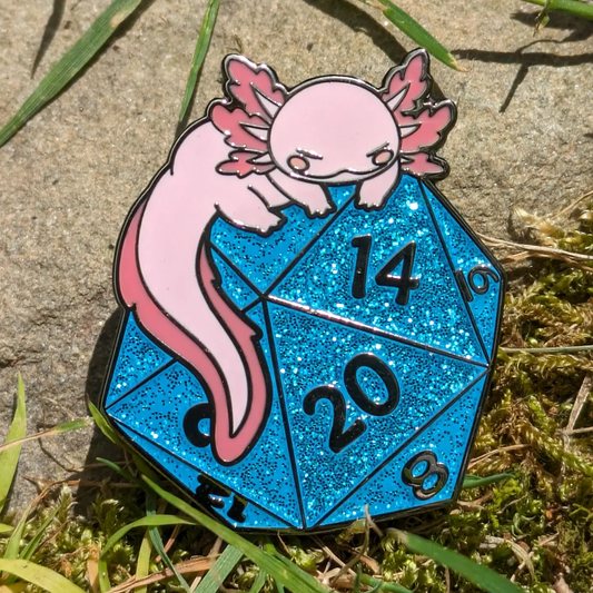 Axolotl on D20 Hard Enamel Pin -1.5"