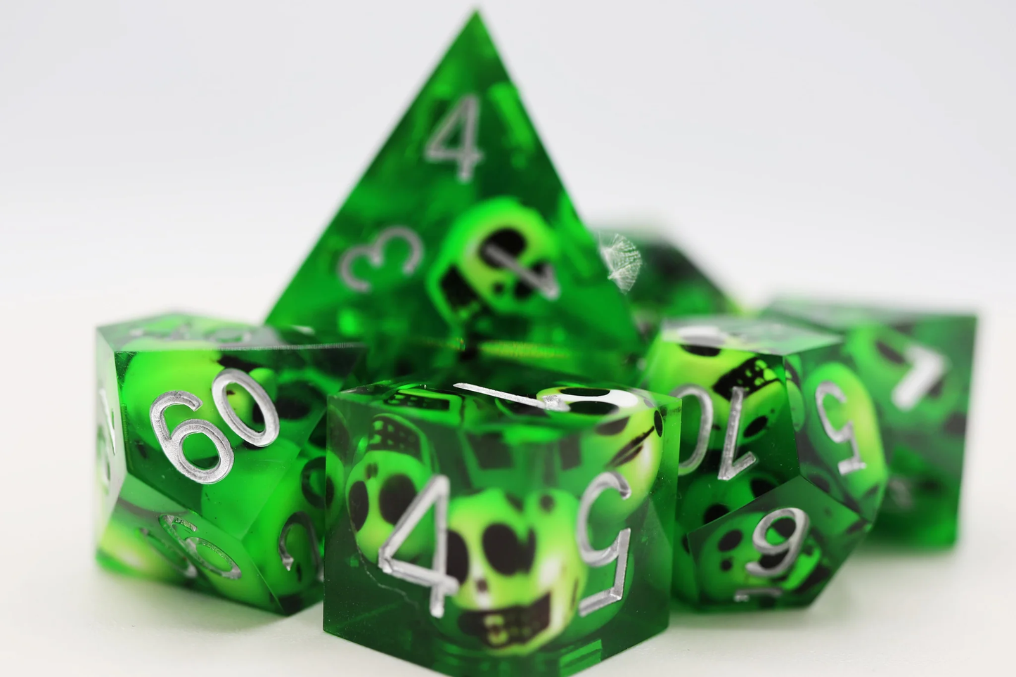 Foam Brain Games - Sharp Edge Resin RPG Dice Set: Green Skulls
