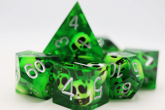 Foam Brain Games - Sharp Edge Resin RPG Dice Set: Green Skulls