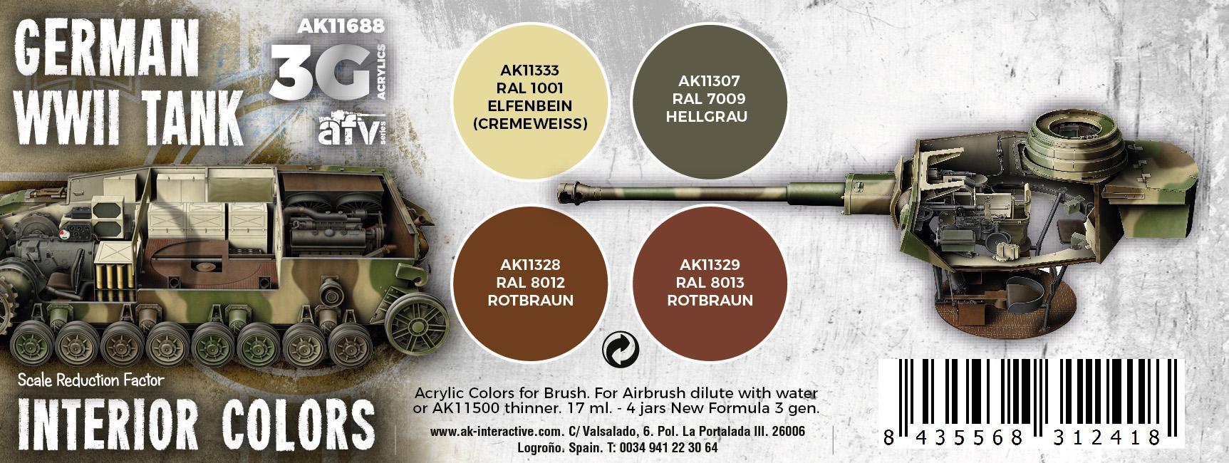 AK Interactive - 3G Special Set: German WWII Tank Interior Colors (4ct) - The Feisty Goblin Gamehouse -