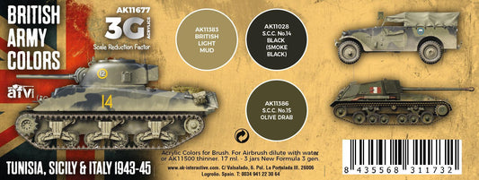 AK Interactive - 3G Special Set: British Army Colors Tunisia, Scicily & Italy 1943-45 (3ct)