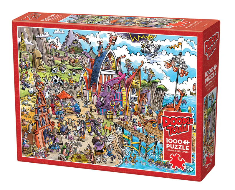 Cobble Hill - DoodleTown: Viking Village Puzzle (1000 Piece) - The Feisty Goblin Gamehouse -