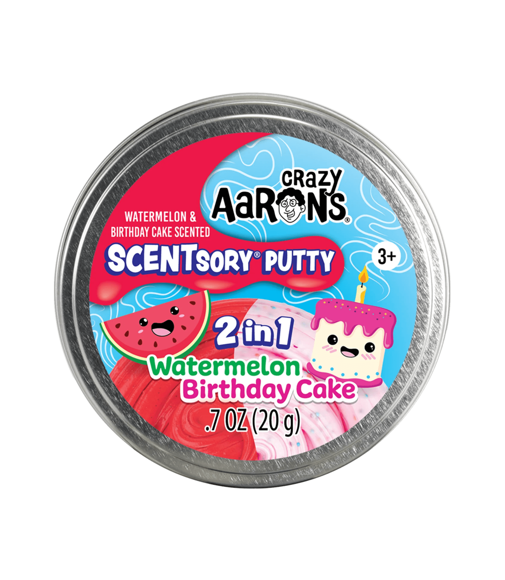 Crazy Aaron's: Watermelon/Birthday Cake - 2.75" SCENTsory Duos Putty Tin - The Feisty Goblin Gamehouse -