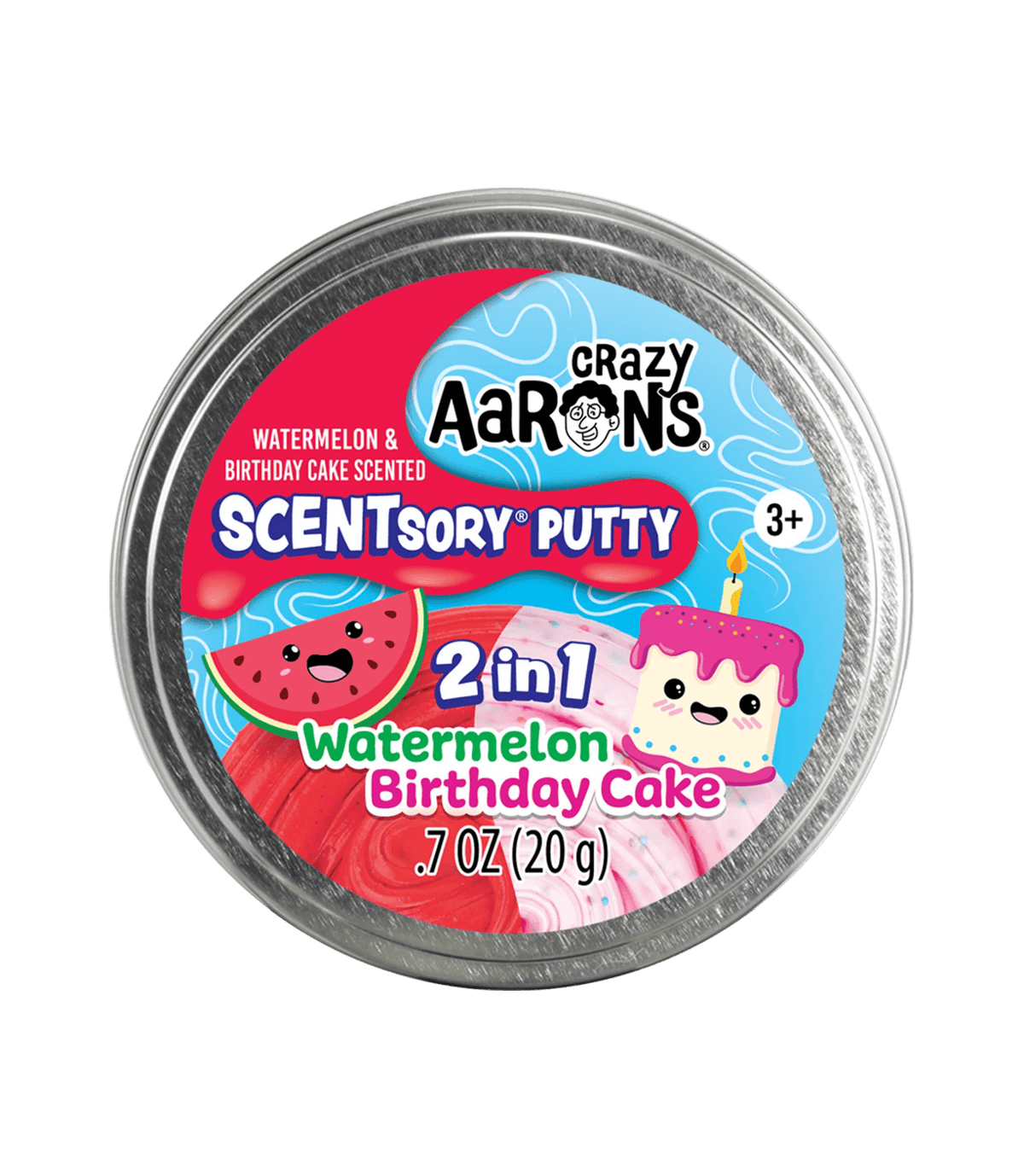 Crazy Aaron's: Watermelon/Birthday Cake - 2.75" SCENTsory Duos Putty Tin - The Feisty Goblin Gamehouse -