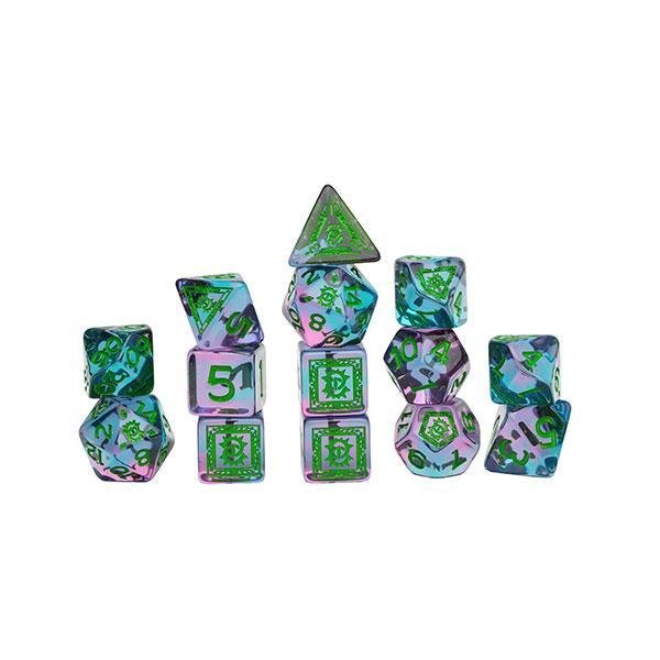 D&D Adventure Dice Set: Warlock- Purple/Green (Sirius Dice) - The Feisty Goblin Gamehouse -