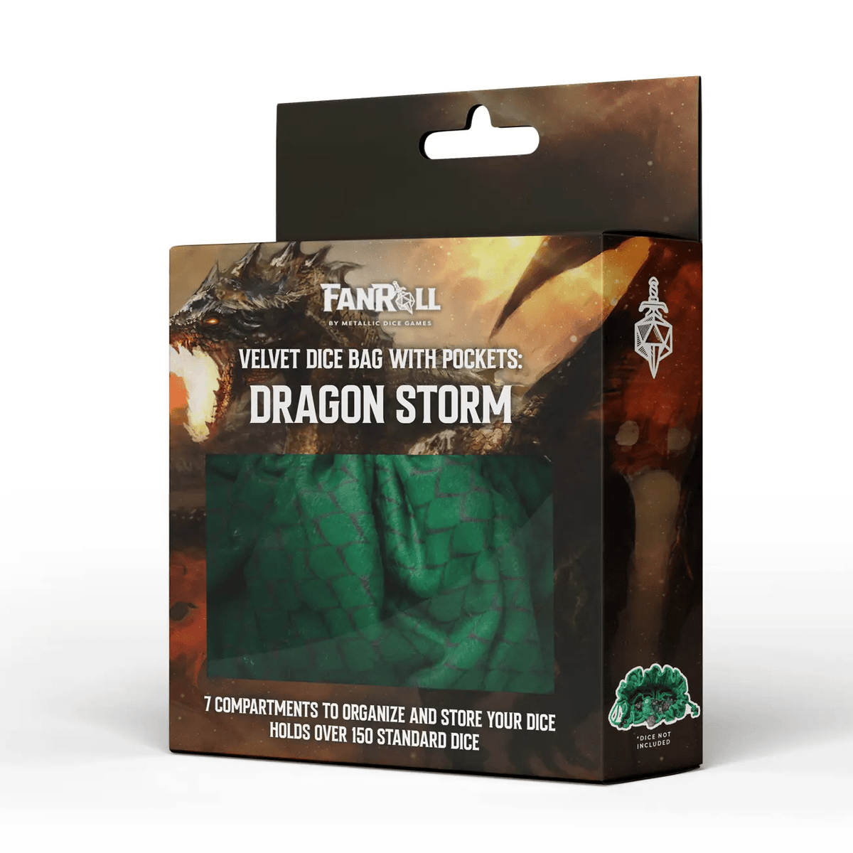 Dragon Storm Velvet Compartment Dice Bag Green Dragon Scales - The Feisty Goblin Gamehouse -