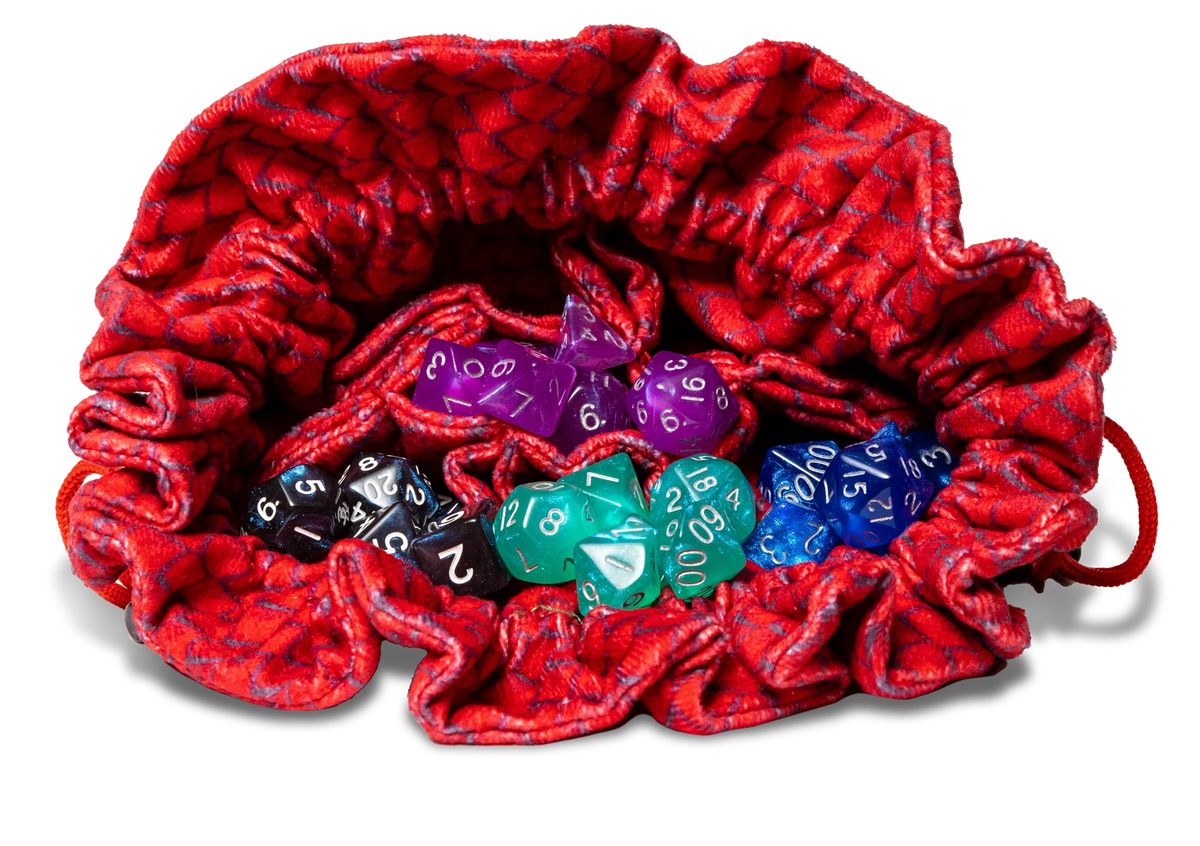 Dragon Storm Velvet Compartment Dice Bag: Red Dragon Scales - The Feisty Goblin Gamehouse -
