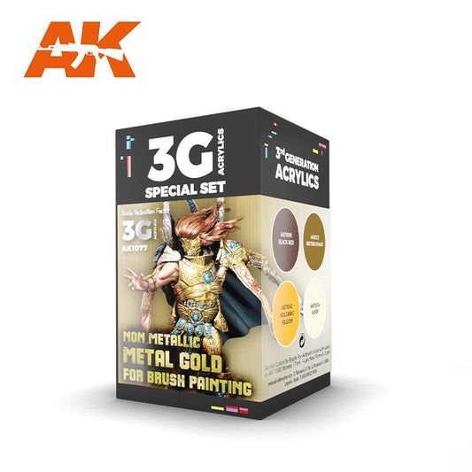 AK Interactive - Wargame Color 3G Special Set: Non Metallic Metal Gold For Brush Painting (4ct)