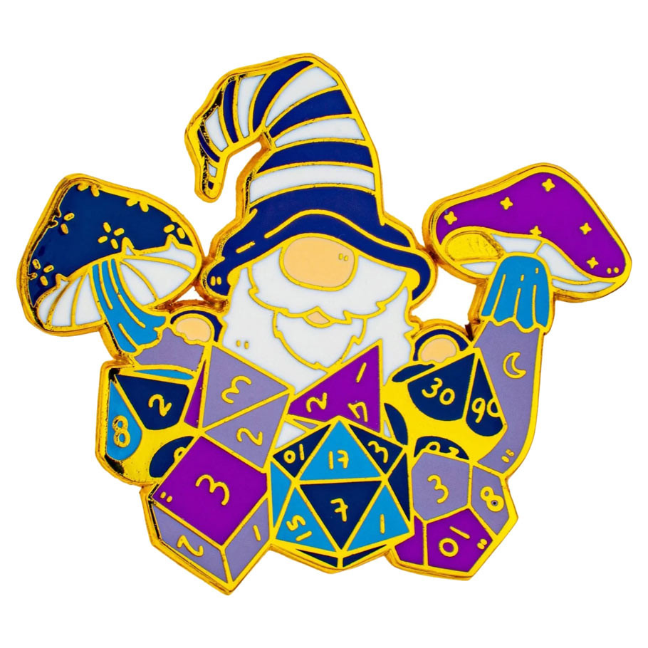 Enamel Pin - Quest's Reward: Gnome with Dice - The Feisty Goblin Gamehouse -