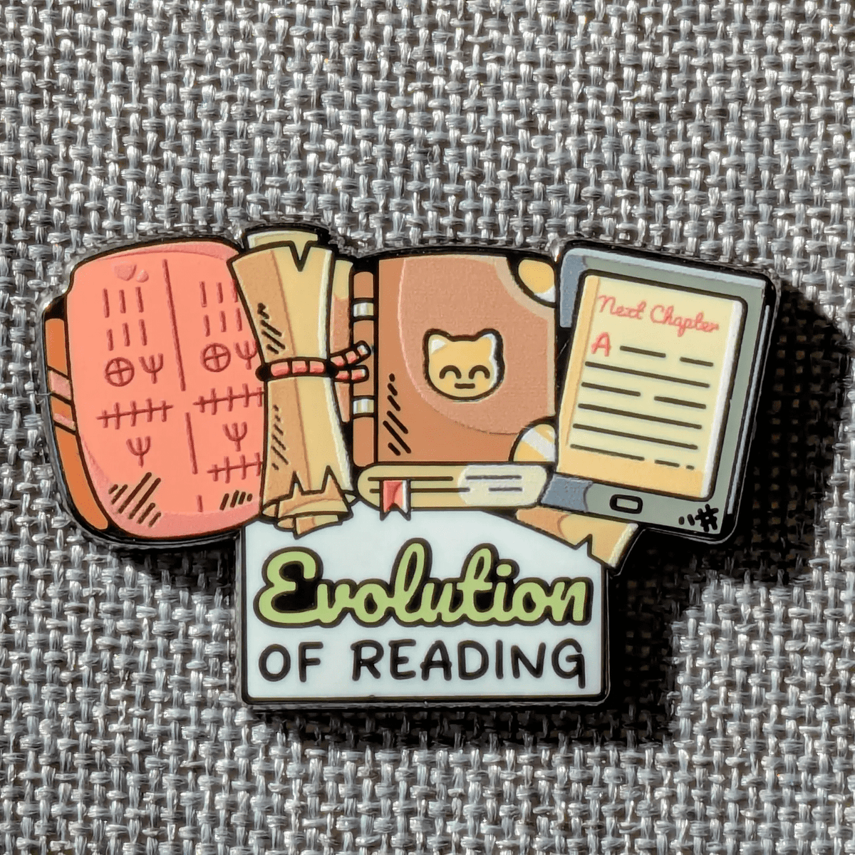Evolution of Reading Enamel Pin - 1.5" - The Feisty Goblin Gamehouse -