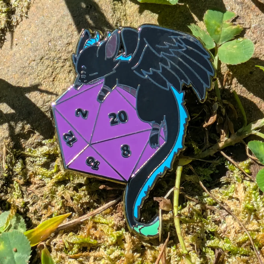 Black Dragon on Polyhedral D20 Hard Enamel Pin -1.5"