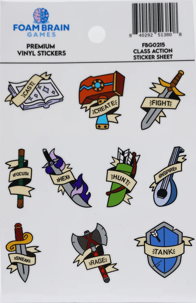 Foam Brain - Class Action Sticker Sheet - The Feisty Goblin Gamehouse -