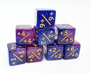 Foam Brain Games - Dice Set: +1/+1 Dark Blue & Purple Glitter Counters for Magic (Set of 8) - The Feisty Goblin Gamehouse -
