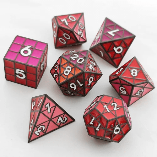 Foam Brain Games - Puzzle Cube: Shades of Red - Metal 8 piece Dice Set - The Feisty Goblin Gamehouse -