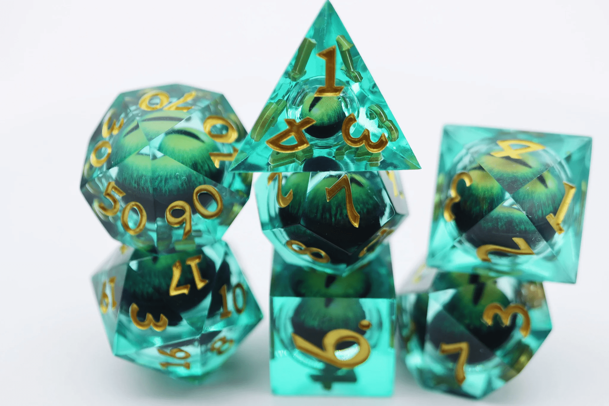 Foam Brain Games - Sharp Edge Moving Eye RPG Dice Set: Green Cyclops - The Feisty Goblin Gamehouse -
