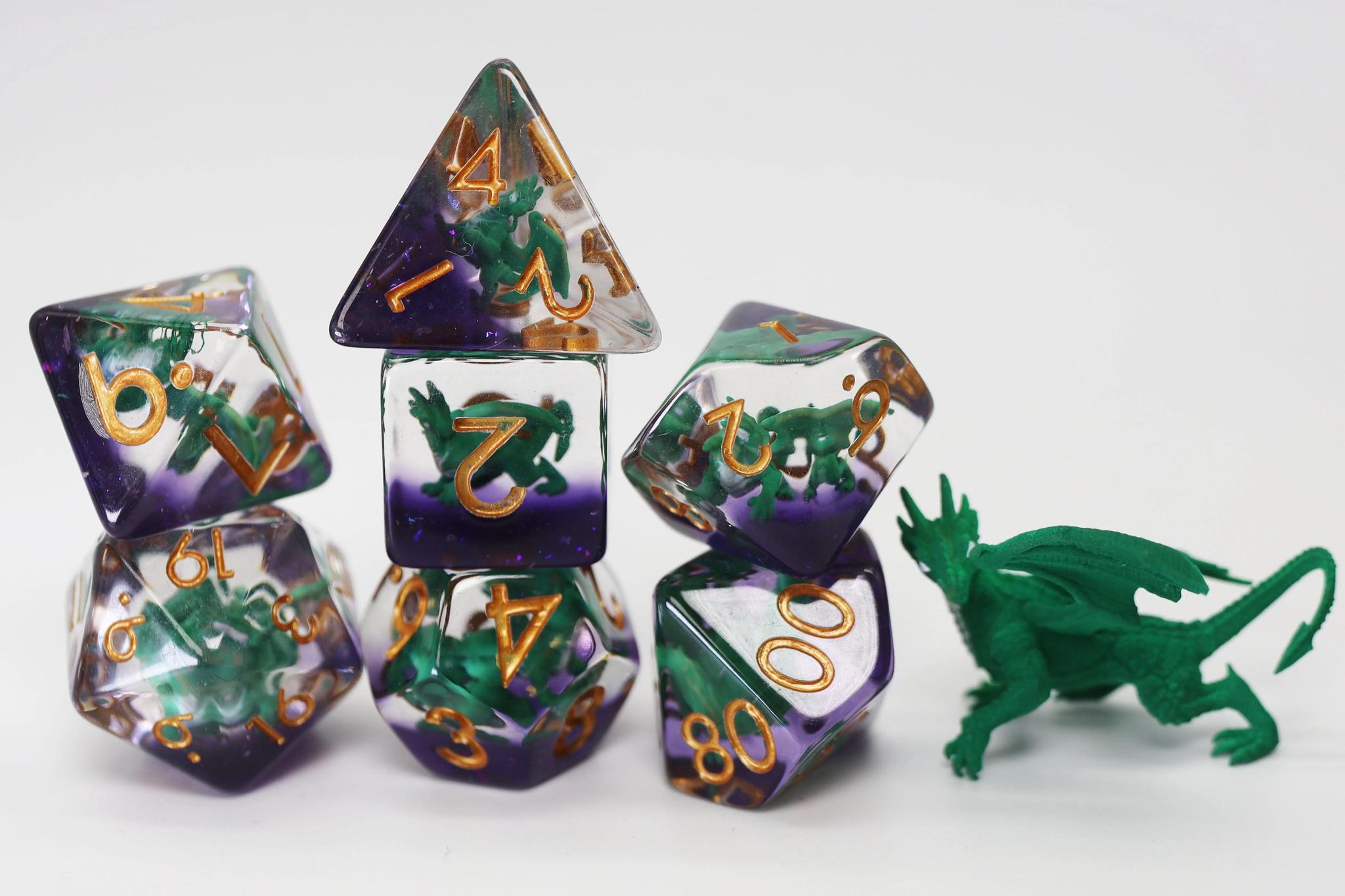 Foam Brain - Young Green Dragon RPG Dice Set - The Feisty Goblin Gamehouse -