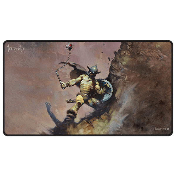 Playmat: Black Stitched- Artist Spotlight Frank Frazetta- Warrior with Ball and Chain - The Feisty Goblin Gamehouse -